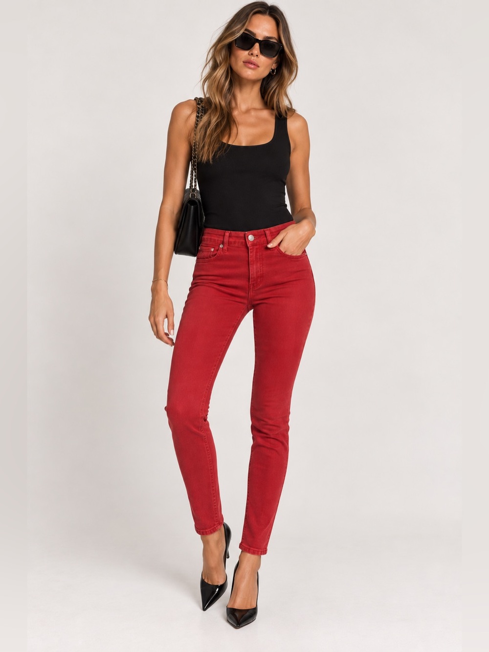 SANDRO PARIS Red Skinny Jeans Mid Rise Stretch Denim Size 34 EUC